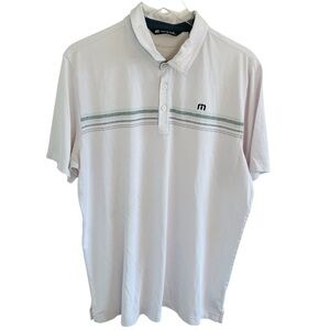 Travis Mathew White Polo Shirt with Gray Stripes